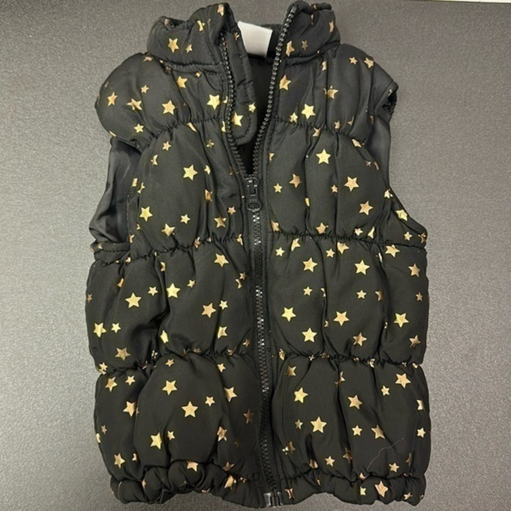 Healthtex girls toddler black and gold star puffer vest size 4T